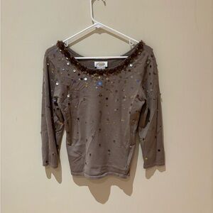Talbots Brown Sequin Embellished Blouse